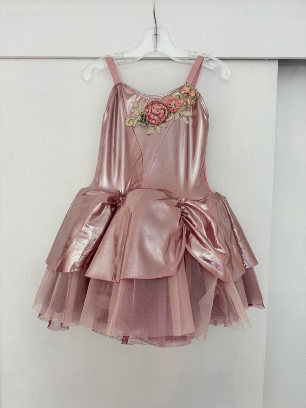Tutu School Girls Pink Shimmer Floral Tulle Costume Dress